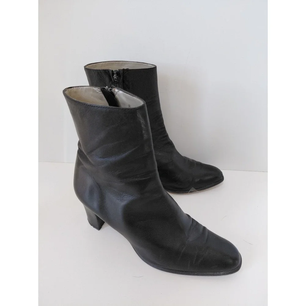 Liz Claiborne Black‎ Faux Leather Ankle Boots Womens Block Heel Size 8 M